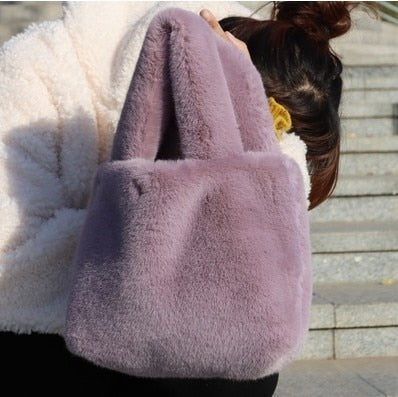 Fashion Winter Women Bucket Bag Faux Fur Ladies Small Casual Tote Shoulder Bags Luxury Design Female Clutch Purse Handbags Bolsa