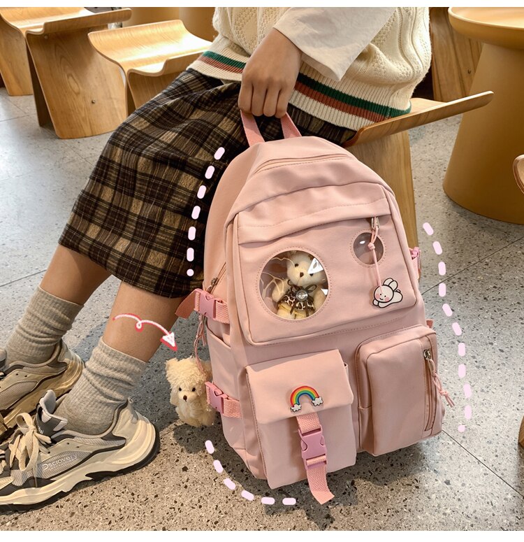 Kylethomasw Women Harajuku Cute Backpack Nylon Student School Bag Laptop Ladies Kawaii Backpacks Girl Fashion Book Bags Female Trendy Travel