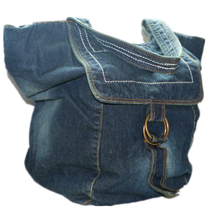 Kylethomasw Ladies large capacity casual jeans handbag multi functional denim hand tote fashion leisure shoulder bag walking shopping bag