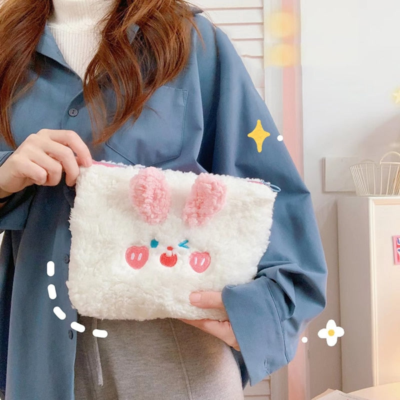 Kylethomasw Kawaii Bear Women's Cosmetic Bag Plush Large Capacity Makeup Organizer Cute Korean Travel Portable Storage Bag Pouch For Girls