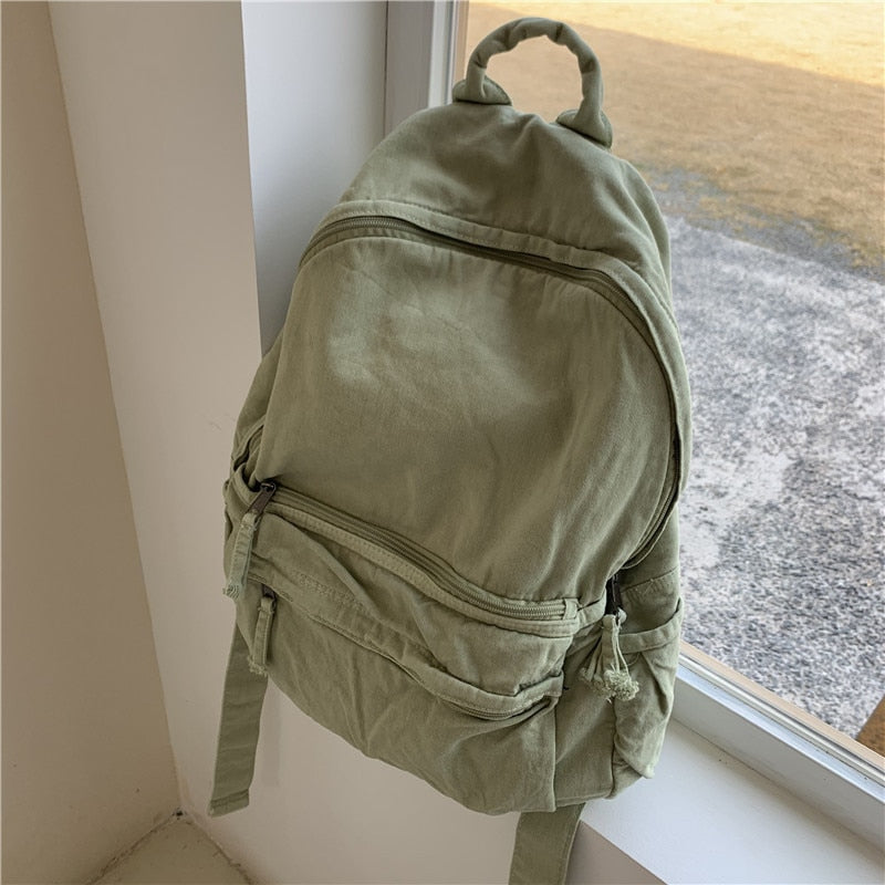 Kylethomasw Canvas Backpacks Women Solid Students Preppy School Bag for Teenager Girls Ladies Travel Backpack Bookbag New Korean