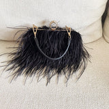 Kylethomasw Exquisite Ostrich Hair Evening Bag Unique Design Feather Decoration Banquet Bag Fashion Tassels Wedding Party Chain Bags XA644H