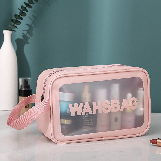 PU Leather Cosmetic Bag PVC Transparent Case Travel Organizer Box with Zipper Different Sizes Wash Clear Makeup Artist Tool Bags
