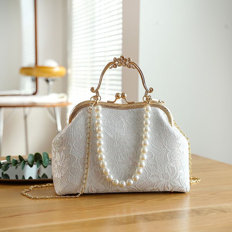 Kylethomasw Vintage Classic Lace Bag Beads Wedding Shell Lock Bags Women Shoulder Crossbody Bag Chain Women's Handbags Purses