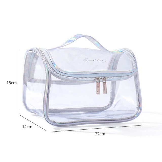 Fashion Transparent Laser Travel Makeup Bag Women Handbag Zipper Wash Organizer Storage Beauty Make Up Waterproof Cosmetic Case