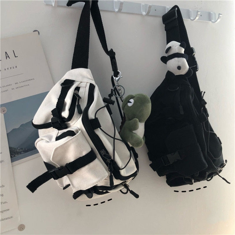 Harajuku Techwear Canvas Sling Bag Gothic Crossbody Bags For Women Handbag Purses And Handbags Bolsas Feminina Shoulder Frog