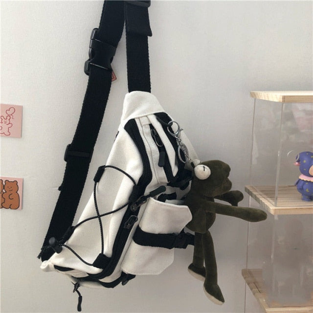 Harajuku Techwear Canvas Sling Bag Gothic Crossbody Bags For Women Handbag Purses And Handbags Bolsas Feminina Shoulder Frog